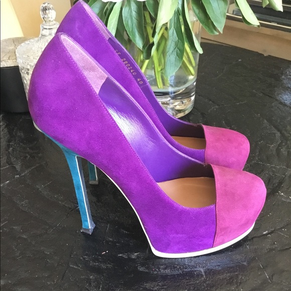 Saint Laurent Tricolor Suede Platform Pumps - Picture 2 of 5